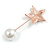 AB Crystal Star, Pearl Bead Lapel, Hat, Suit, Tuxedo, Collar, Scarf, Coat Stick Brooch Pin In Rose Gold Tone Metal - 70mm L - view 8