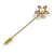 Clear Crystal White Pearl Daisy Flower Lapel, Hat, Suit, Tuxedo, Collar, Scarf, Coat Stick Brooch Pin in Gold Tone - 65mm L - view 5