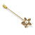Clear Crystal White Pearl Daisy Flower Lapel, Hat, Suit, Tuxedo, Collar, Scarf, Coat Stick Brooch Pin in Gold Tone - 65mm L - view 2