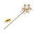Clear Crystal White Pearl Daisy Flower Lapel, Hat, Suit, Tuxedo, Collar, Scarf, Coat Stick Brooch Pin in Gold Tone - 65mm L - view 7