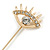 Gold Tone Clear Crystal Evil Eye Lapel, Hat, Suit, Tuxedo, Collar, Scarf, Coat Stick Brooch Pin - 60mm L - view 4