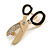 Gold Tone Crystal Enamel Scissors Brooch - 40mm Across