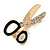 Gold Tone Crystal Enamel Scissors Brooch - 40mm Across - view 2
