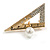 Gold Tone Clear Crystal with Dangling Pearl Bead Triangular Ruler Brooch - 35mm Across - view 4