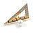 Gold Tone Clear Crystal with Dangling Pearl Bead Triangular Ruler Brooch - 35mm Across - view 5