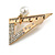 Gold Tone Clear Crystal with Dangling Pearl Bead Triangular Ruler Brooch - 35mm Across - view 2