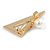 Gold Tone Clear Crystal with Dangling Pearl Bead Triangular Ruler Brooch - 35mm Across - view 6