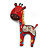 Red Enamel Giraffe Brooch/ Black Tone Metal - 70mm Tall