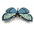 Blue/Cream Enamel Butterfly Brooch in Black Tone - 65mm Across - view 5