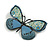 Blue/Cream Enamel Butterfly Brooch in Black Tone - 65mm Across - view 4
