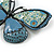 Blue/Cream Enamel Butterfly Brooch in Black Tone - 65mm Across - view 6