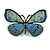Blue/Cream Enamel Butterfly Brooch in Black Tone - 65mm Across - view 2
