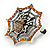 Vintage Inspired Amber Crystal Spider and Web Brooch in Aged Silver Tone - 40mm Diameter - view 4