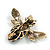Vintage Inspired Crystal Bee Brooch in Aged Gold Tone - 40mm Across - view 4