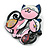 Pink/White Enamel Two Cats Brooch in Black Tone - 45mm Across - view 2