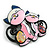 Pink/White Enamel Two Cats Brooch in Black Tone - 45mm Across - view 4