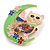 Multicoloured Enamel Cat on The Moon Brooch in Gold Tone Metal - 50mm Wide - view 2