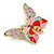 Multicoloured Enamel Butterfly Brooch in Gold Tone - 50mm Across - view 4