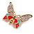 Multicoloured Enamel Butterfly Brooch in Gold Tone - 50mm Across - view 6