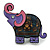 Pink/Purple Enamel Elephant Brooch/ Black Tone - 45mm Across