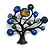 Blue/Black Enamel Tree Brooch - 50mm Tall