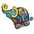 Multicoloured Enamel Elephant Brooch in Black Tone - 45mm Across - view 2