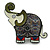 Cute Multicoloured Enamel Elephant Brooch/ Black Tone - 45mm Across
