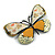 Yellow/Cream Enamel Butterfly Brooch in Black Tone - 65mm Across - view 2