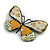 Yellow/Cream Enamel Butterfly Brooch in Black Tone - 65mm Across - view 4