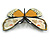 Yellow/Cream Enamel Butterfly Brooch in Black Tone - 65mm Across - view 5