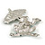 Funky Frog with Umbrella Enamel Brooch in Silver Tone (Green/White/Purple) - 40mm Tall - view 5