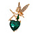 Small Crystal Fairy On The Green Glass Heart Brooch in Gold Tone - 35mm Tall - view 3