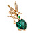Small Crystal Fairy On The Green Glass Heart Brooch in Gold Tone - 35mm Tall - view 4