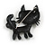 Light Grey Enamel Cat in The Glasses Brooch in Black Tone - 45mm Tall - view 6