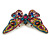 55g/ Large Multicoloured Crystal Butterfly Brooch in Gold Tone - 12cm Across - view 4