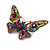 55g/ Large Multicoloured Crystal Butterfly Brooch in Gold Tone - 12cm Across - view 2