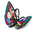 Asymmetric Multicoloured Enamel Butterfly Brooch in Black Tone - 50mm Across - view 4