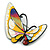 Multicoloured Enamel Asymmetric Butterfly Brooch in Black Tone - 50mm Across - view 2