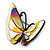 Multicoloured Enamel Asymmetric Butterfly Brooch in Black Tone - 50mm Across - view 6