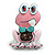 Pink Enamel Frog Brooch in Black Tone - 45mm Tall