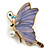 Crystal Pearl Butterfly Brooch in Gold Tone/ Light Purple - 55mm Tall