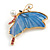 Crystal Pearl Butterfly Brooch in Gold Tone/ Light Blue - 55mm Tall - view 6