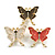 3Pcs White/Pink/Black Enamel Butterfly Brooch Set in Gold Tone - view 3