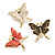 3Pcs White/Pink/Black Enamel Butterfly Brooch Set in Gold Tone - view 5