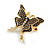 3Pcs White/Pink/Black Enamel Butterfly Brooch Set in Gold Tone - view 6