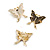 3Pcs White/Pink/Black Enamel Butterfly Brooch Set in Gold Tone - view 7