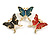 3Pcs Red/Teal/Black Enamel Butterfly Brooch Set in Gold Tone - view 9