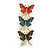 3Pcs Red/Teal/Black Enamel Butterfly Brooch Set in Gold Tone - view 3