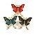 3Pcs Red/Teal/Black Enamel Butterfly Brooch Set in Gold Tone - view 2