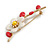 White/Red/Yellow Enamel Magnolia Floral Brooch in Gold Tone - 60mm Long - view 5